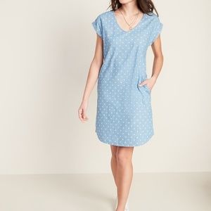 V-neck Button Back Shift Dress